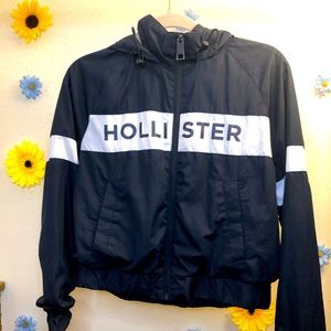 Navy Blue and White Hollister Windbreaker